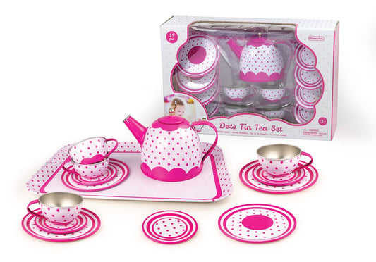 PINK POLKA DOT TIN TEA SET 15PC